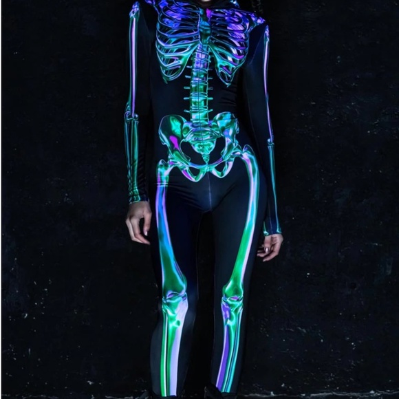 💀 Emerald 💀Skeleton Hooded Costume – Brand New w/ Tags! 💀 - Picture 2 of 5
